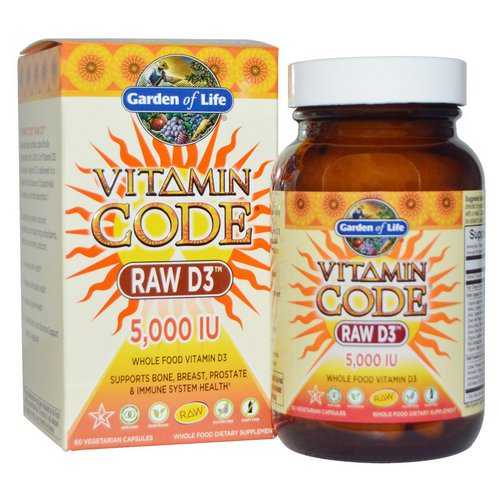 Garden of Life, Vitamin Code, RAW D3, 5,000 IU, 60 Vegetarian Capsules فوائد