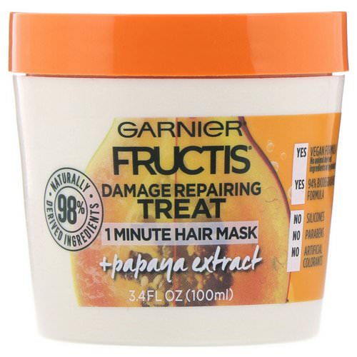 Garnier, Fructis, Damage Repairing Treat, 1 Minute Hair Mask, + Papaya Extract, 3.4 fl oz (100 ml) فوائد