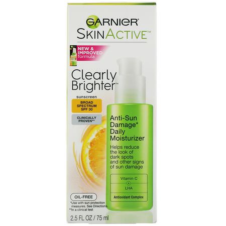 Garnier, SkinActive, Clearly Brighter, Anti-Sun Damage Daily Moisturizer, SPF 30, 2.5 fl oz (75 ml):مرطب لل,جه, العناية بالبشرة