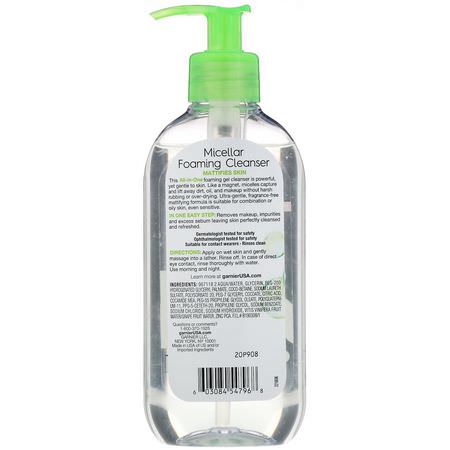 Garnier, SkinActive, Micellar Foaming Cleanser, All-in-1 Rinse Off, Combo/Oily Skin, 6.7 fl oz (200 ml):مناديل, مزيل المكياج