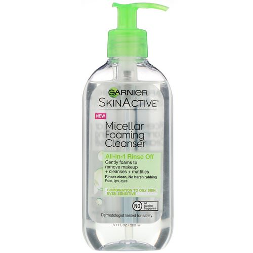 Garnier, SkinActive, Micellar Foaming Cleanser, All-in-1 Rinse Off, Combo/Oily Skin, 6.7 fl oz (200 ml) فوائد