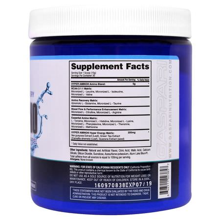 Gaspari Nutrition, HyperAmino, Blue Raspberry, 10.58 oz (300 g):BCAA,الأحماض الأمينية