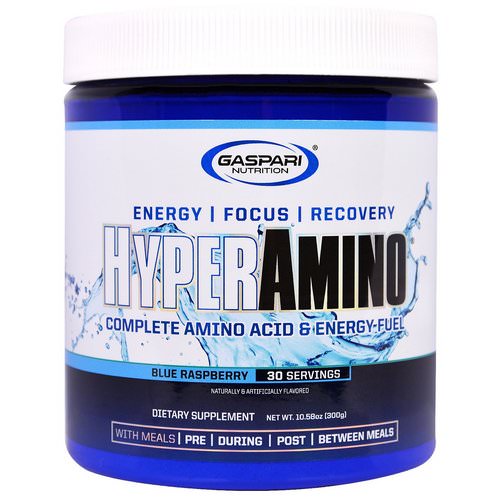 Gaspari Nutrition, HyperAmino, Blue Raspberry, 10.58 oz (300 g) فوائد
