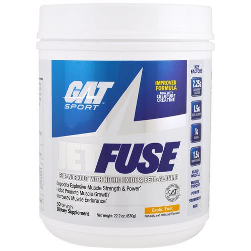 GAT, Jetfuse Pre-Workout, Exotic Fruit, 1.4 lbs (630 g) فوائد