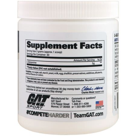 GAT, L-Glutamine, Unflavored, 10.58 oz (300 g):L-Glutamine, أحماض أمينية