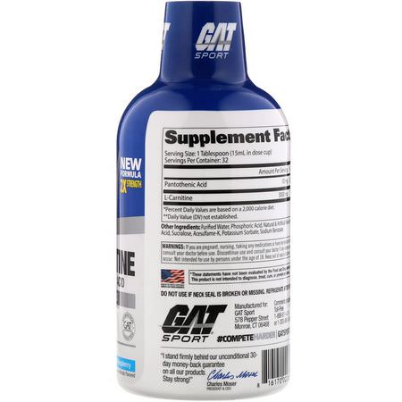 GAT, Liquid L-Carnitine, Blue Raspberry, 3000 mg, 16 oz (473 ml):L-Carnitine,الأحماض الأمينية
