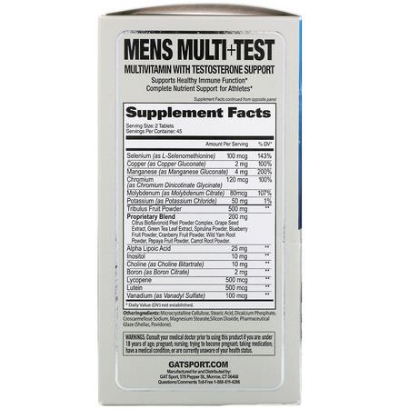 GAT, Men's Multi+Test, Multivitamin with Testosterone Support, 90 Tablets:التست,ستير,ن, الفيتامينات المتعددة للرجال