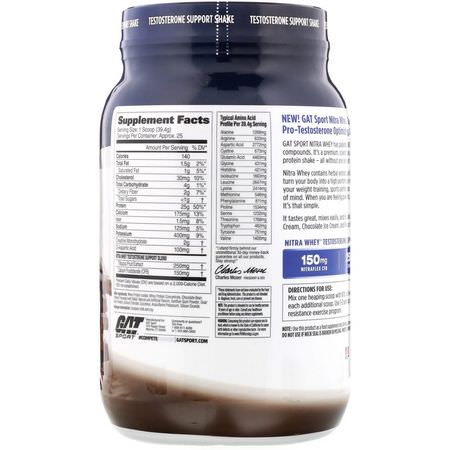 GAT, Nitra Whey, Testosterone Support Shake, Chocolate Ice Cream, 2.17 lb (984.3 g):بر,تين مصل اللبن, التغذية الرياضية