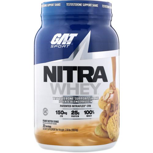 GAT, Nitra Whey, Testosterone Support Shake, Peanut Butter Cookie, 2.18 lb (988.8 g) فوائد