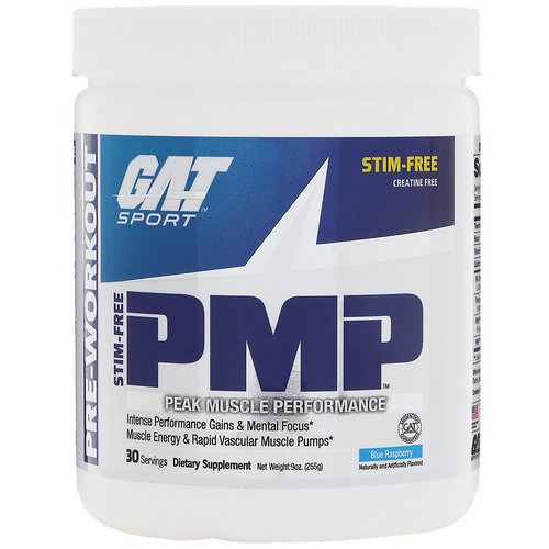 GAT, PMP, Pre-Workout, Peak Muscle Performance, Blue Raspberry, 9 oz (255 g) فوائد