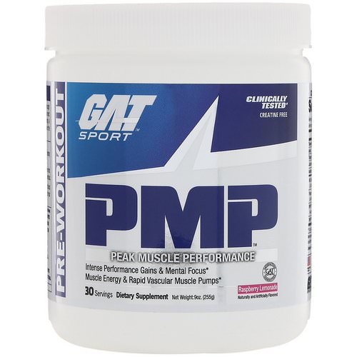 GAT, PMP, Pre-Workout, Peak Muscle Performance, Raspberry Lemonade, 9 oz (255 g) فوائد