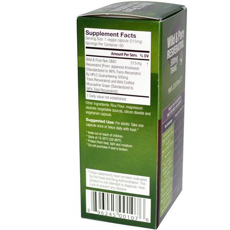 Genceutic Naturals, Wild & Pure Resveratrol, 500 mg, 60 V-Caps:ريسفيراتر,ل, مضادات الأكسدة