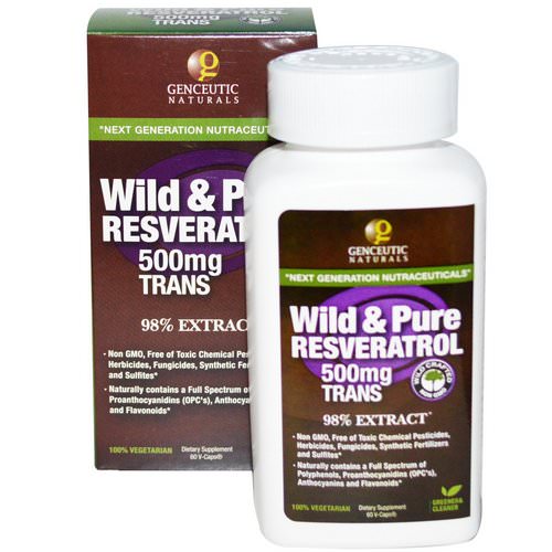 Genceutic Naturals, Wild & Pure Resveratrol, 500 mg, 60 V-Caps فوائد