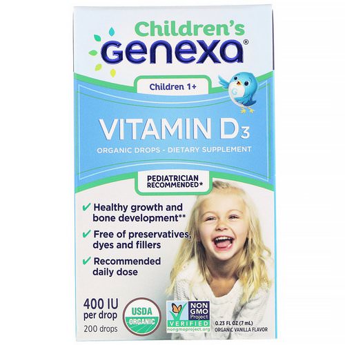 Genexa, Children's Vitamin D3, Children 1+, Organic Vanilla Flavor, 400 IU, 0.23 fl oz (7 ml) فوائد
