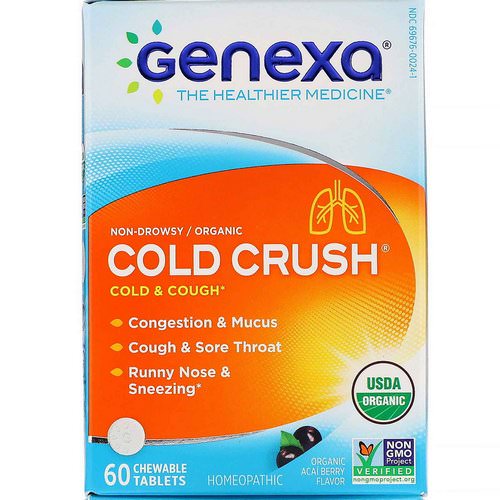 Genexa, Cold Crush, Cold & Cough, Organic Acai Berry Flavor, 60 Chewable Tablets فوائد