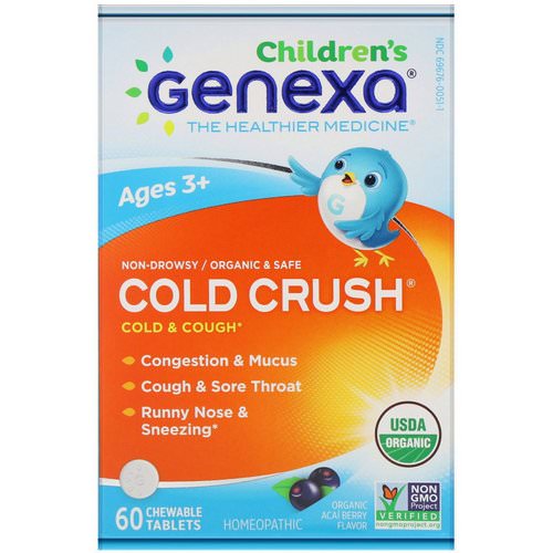 Genexa, Cold Crush for Children, Age 3+, Cold & Cough, Organic Acai Berry Flavor, 60 Chewable Tablets فوائد