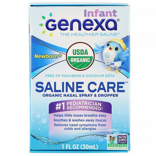 Genexa, Infant Saline Care, Organic Nasal Spray & Dropper, Newborn+, 1 fl oz (30 ml) فوائد
