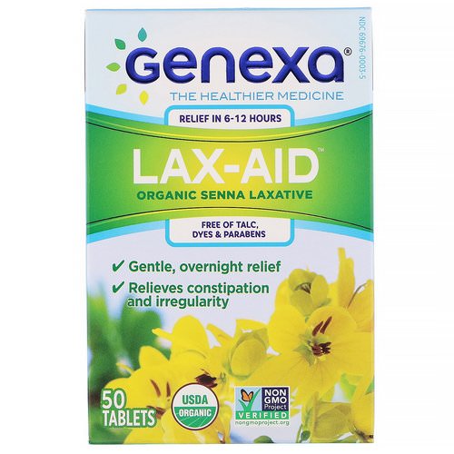 Genexa, Lax-Aid, Organic Senna Laxative, 50 Tablets فوائد