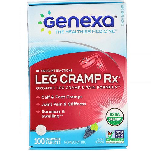 Genexa, Leg Cramp Rx, Organic Leg Cramp & Pain Formula, Grape Flavor, 100 Chewable Tablets فوائد