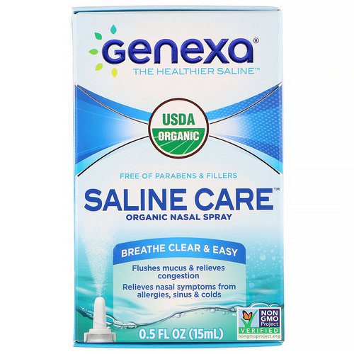 Genexa, Saline Care, Organic Nasal Spray, 0.5 fl oz (15 ml) فوائد