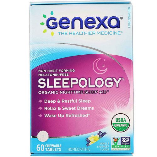 Genexa, Sleepology, Organic Nighttime Sleep Aid, Vanilla Lavender Flavor, 60 Chewable Tablets فوائد