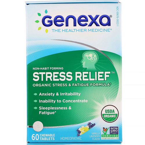 Genexa, Stress Relief, Organic Stress & Fatigue Formula, Vanilla Lavender Flavor, 60 Chewable Tablets فوائد