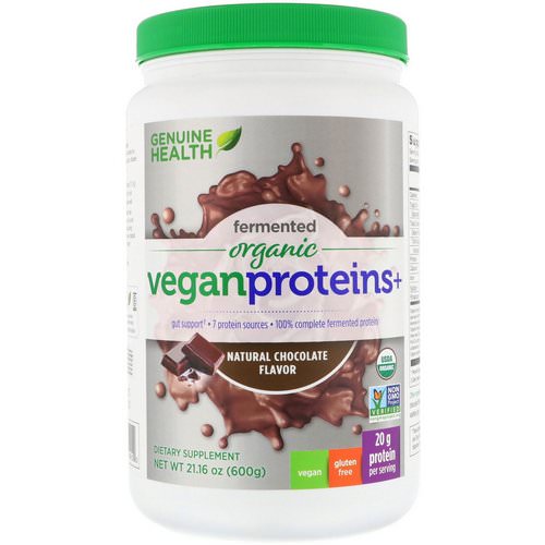 Genuine Health, Fermented Organic Vegan Proteins+, Natural Chocolate Flavor, 1.3 lbs (600 g) فوائد