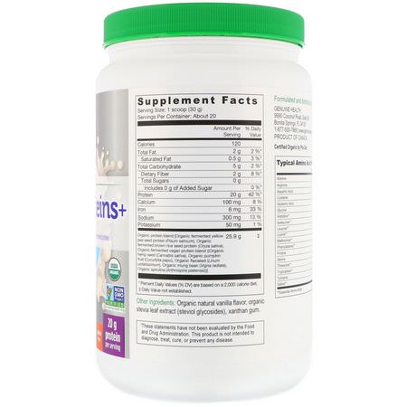 Genuine Health, Fermented Organic Vegan Proteins+, Natural Vanilla Flavor, 1.3 lbs (600 g):البر,تين النباتي, المصنع