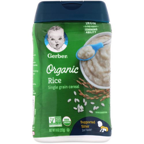 Gerber, 1st Foods, Organic Rice, Single Grain Cereal, Supported Sitter, 8 oz (227 g) فوائد