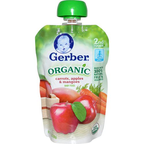 Gerber, 2nd Foods, Organic Baby Food, Carrots, Apples & Mangoes, 3.5 oz (99 g) فوائد