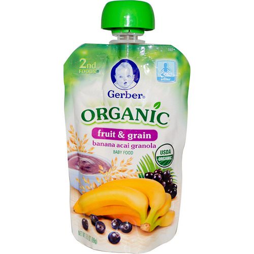 Gerber, 2nd Foods, Organic Baby Food, Fruit & Grain, Banana Acai Granola, 3.5 oz (99 g) فوائد