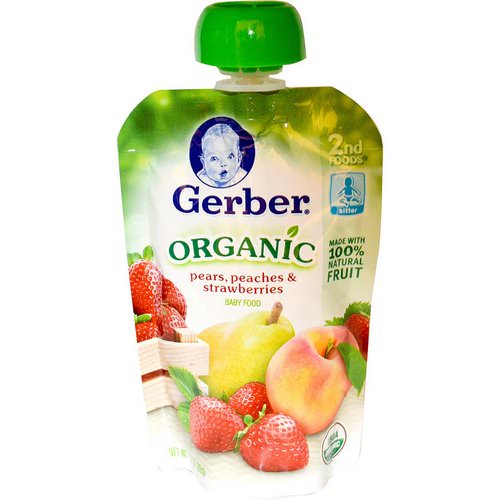 Gerber, 2nd Foods, Organic Baby Food, Pears, Peaches & Strawberries, 3.5 oz (99 g) فوائد
