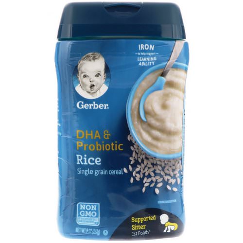 Gerber, DHA & Probiotic, Single Grain Rice Cereal, Supported Sitter, 8 oz (227 g) فوائد