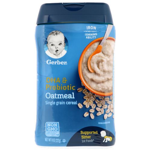 Gerber, DHA & Probiotic, Single Grain Oatmeal Cereal, Supported Sitter, 1st Foods, 8 oz (227 g) فوائد
