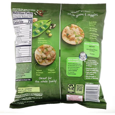 Gerber, Organic Popped Crisps, 12+ months, Green & Yellow Peas, 2.64 oz (75 g):وجبات خفيفة, Bars