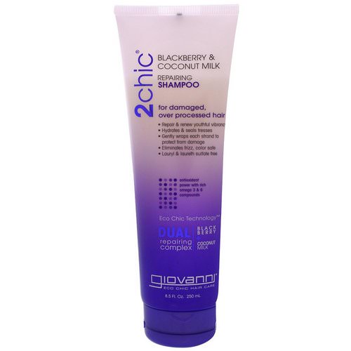 Giovanni, 2chic, Repairing Shampoo, for Damaged Over Processed Hair, Blackberry & Coconut Milk, 8.5 fl oz (250 ml) فوائد