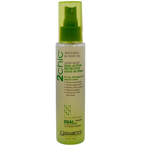 Giovanni, 2chic, Ultra-Moist Dual Action Protective Leave-In Spray, Avocado & Olive Oil, 4 fl oz (118 ml) فوائد