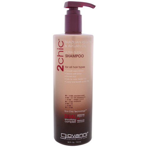 Giovanni, 2chic, Ultra-Sleek Shampoo, for All Hair Types, Brazilian Keratin & Argan Oil, 24 fl oz (710 ml) فوائد