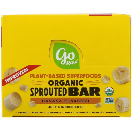 Go Raw, Organic Sprouted Bar, Banana Flaxseed, 10 Bars, 0.4 oz (11 g) Each:أشرطة الفاكهة, أشرطة ال,جبات الخفيفة