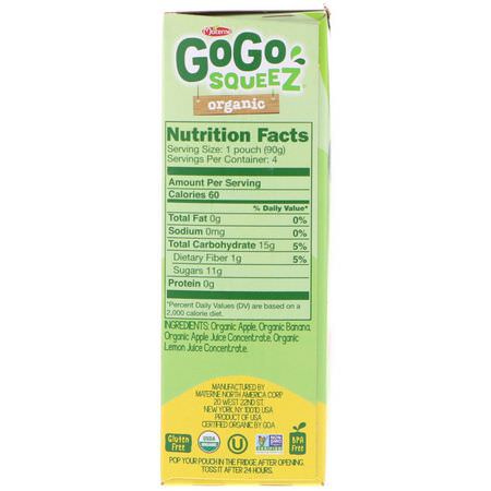 GoGo SqueeZ, Organic Applesauce, Apple Banana, 4 Pouches, 3.2 oz (90 g) Each:,جبات, هريس