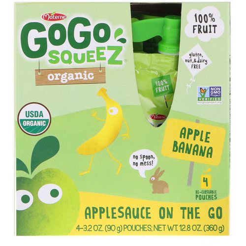GoGo SqueeZ, Organic Applesauce, Apple Banana, 4 Pouches, 3.2 oz (90 g) Each فوائد