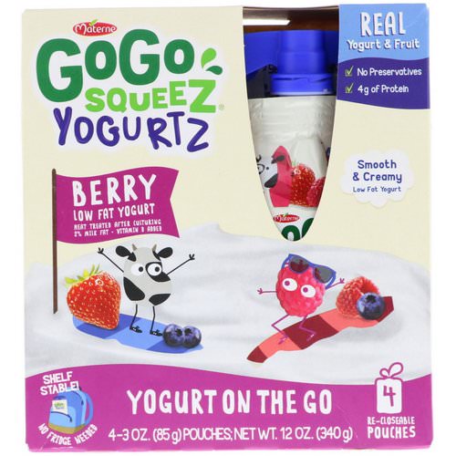 GoGo SqueeZ, YogurtZ, Berry, 4 Pouches, 3 oz (85 g) Each فوائد