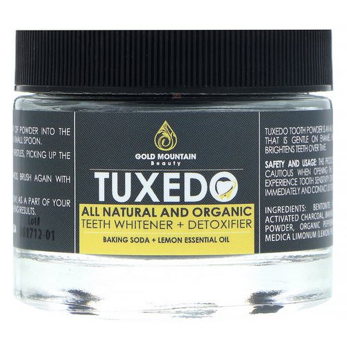 Gold Mountain Beauty, Tuxedo, All Natural and Organic Teeth Whitener + Detoxifier, Baking Soda + Lemon Essential Oil, 32 g فوائد