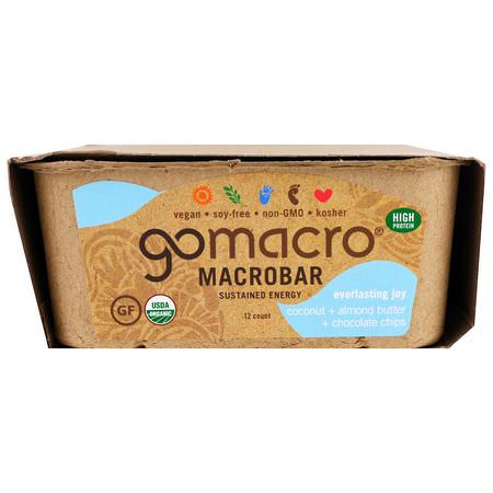 GoMacro, Macrobar, Everlasting Joy, Coconut + Almond Butter + Chocolate Chips, 12 Bars, 2.3 oz (65 g) Each: