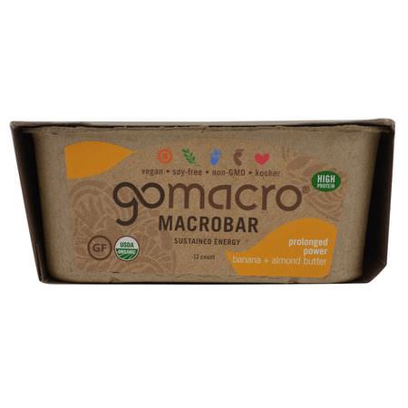 GoMacro, Macrobar, Prolonged Power, Banana + Almond Butter, 12 Bars, 2.3 oz (65 g) Each: