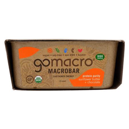 GoMacro, Macrobar, Protein Purity, Sunflower Butter + Chocolate, 12 Bars, 2.3 oz (65 g) Each: