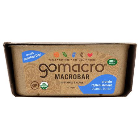 GoMacro, Macrobar, Protein Replenishment, Peanut Butter, 12 Bars, 2.3 oz (65 g):