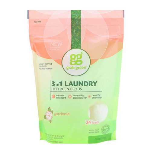 Grab Green, 3-in-1 Laundry Detergent Pods, Gardenia, 24 Loads, 13.5 oz (384 g) فوائد