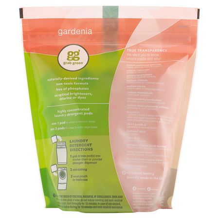 Grab Green, 3-in-1 Laundry Detergent Pods, Gardenia, 60 Loads,2lbs, 6oz (1,080 g):المنظفات, الغسيل