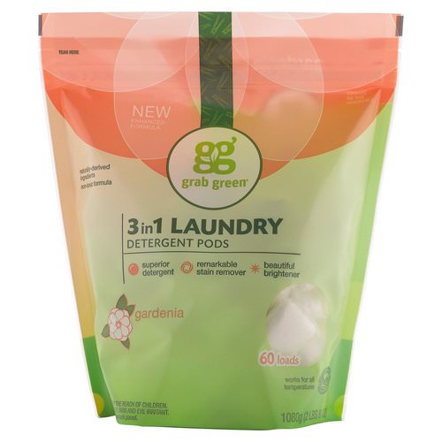 Grab Green, 3-in-1 Laundry Detergent Pods, Gardenia, 60 Loads,2lbs, 6oz (1,080 g) فوائد